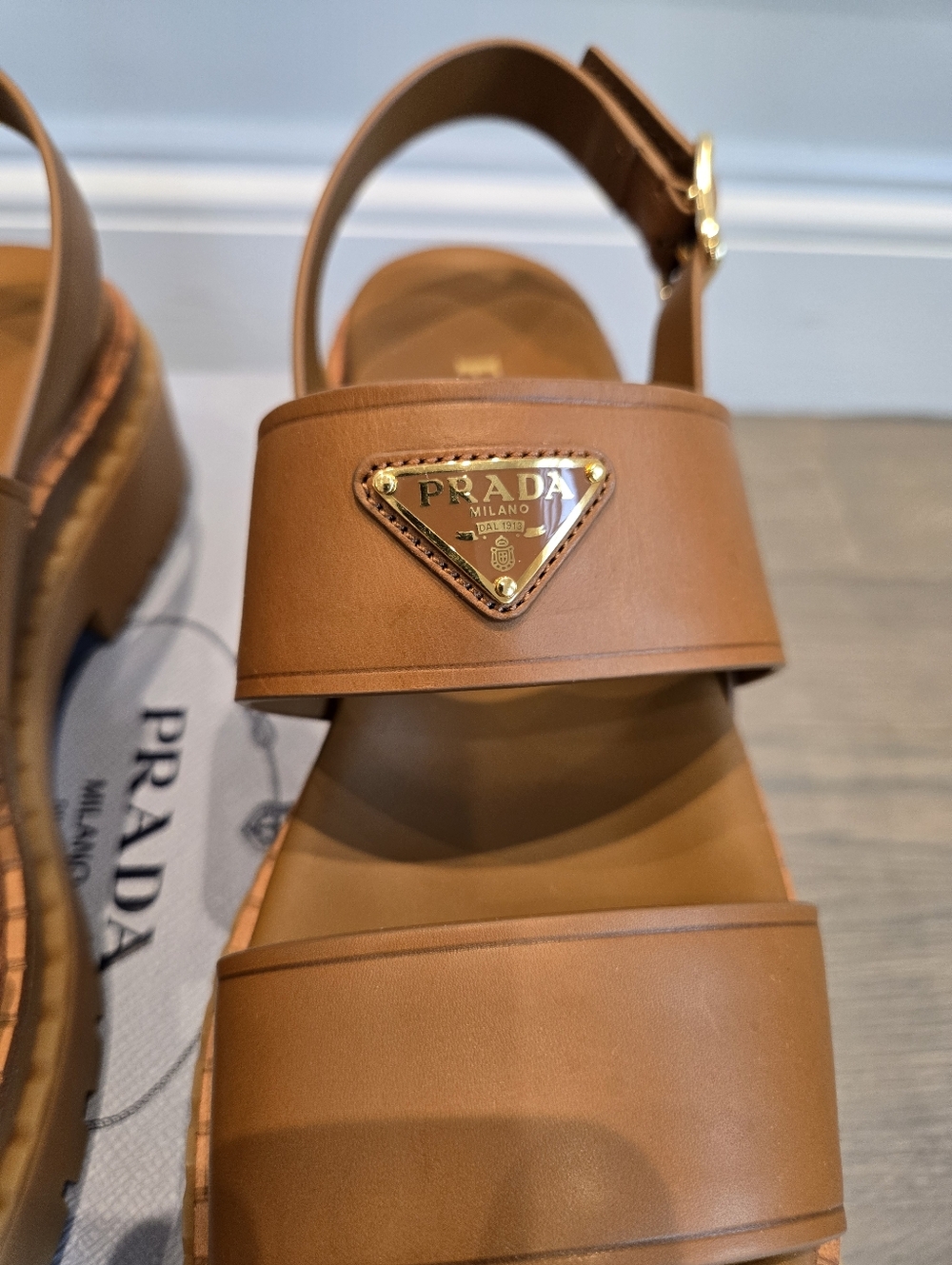 $1,270 Prada Leather Platform Sandals Brown EU 38.5 US 8.5 BNIB - Picture 8 of 12